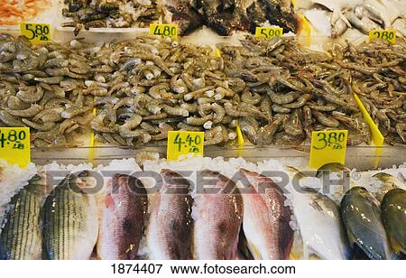 Stock Photo - new york, new york, united states of america; seafood at a street market. Fotosearch