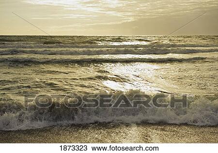 waves of the ocean at sunset View Large Photo Image Stock Image - waves of the ocean at sunset. Fotosearch