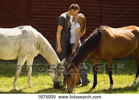 willmar, minnesota, united states of america; a couple kissing as they stand beside two horses View Large Photo Image Stock Photography - willmar, minnesota, united states of america; a couple kissing as they stand beside two horses. Fotosearch