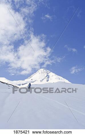 Stock Image - hood river, oregon, united states of america; skier on the north side of mount hood. Fotosearch