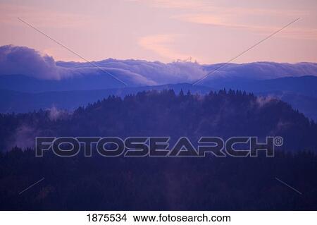 Picture - Oregon, united states of america; a winter sunrise over mount hood. Fotosearch
