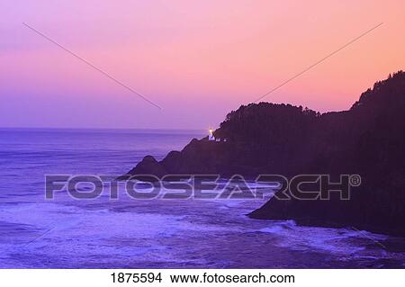 oregon, united states of america; heceta head lighthouse at morning light along the coast of the pacific ocean View Large Photo Image Picture - oregon, united states of america; heceta head lighthouse at morning light along the coast of the pacific ocean. Fotosearch