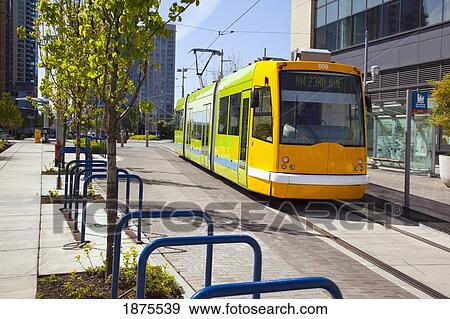 Stock Photo - rail transport as public transportation traveling through the city. Fotosearch