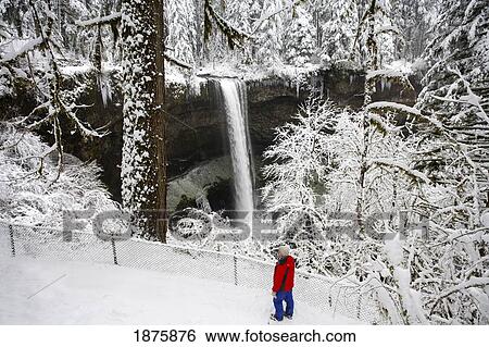 A Person Standing In The Snow And Watching A Waterfall In Winter View Large Photo Image Stock Photograph - A Person Standing In The Snow And Watching A Waterfall In Winter. Fotosearch