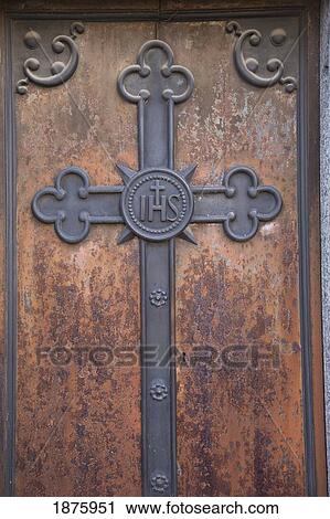 Buenos Aires, Argentina; A Metal Cross On A Wooden Door Of A Tomb In Recoleta Cemetery View Large Photo Image Stock Image - Buenos Aires, Argentina; A Metal Cross On A Wooden Door Of A Tomb In Recoleta Cemetery. Fotosearch