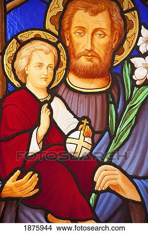 Picture - Buenos Aires, Argentina; A Stained Glass Window Depicting Jesus And A Child In Recoleta Cemetery. Fotosearch