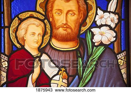 Stock Image - Buenos Aires, Argentina; A Stained Glass Window Depicting Jesus And A Child In Recoleta Cemetery. Fotosearch