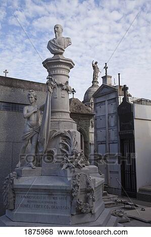 Stock Photo - Buenos Aires, Argentina; Stone Statues On A Mausoleum In Recoleta Cemetery. Fotosearch