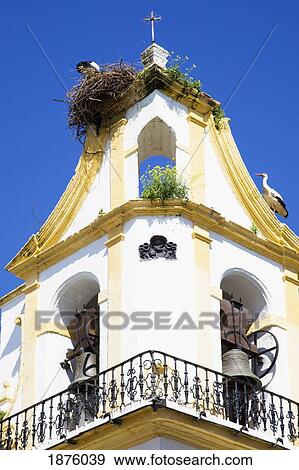 Chiclana De La Frontera, Andalusia, Spain; A Stork In It's Nest On A Church Steeple View Large Photo Image Stock Photo - Chiclana De La Frontera, Andalusia, Spain; A Stork In It's Nest On A Church Steeple. Fotosearch