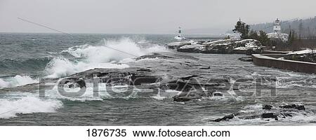 Grand Marais, Minnesota, United States Of America; Large Waves By The Shore In Lake Superior In Winter View Large Photo Image Stock Photography - Grand Marais, Minnesota, United States Of America; Large Waves By The Shore In Lake Superior In Winter. Fotosearch