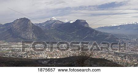 Grenoble, France; Panaramic View Of The Old Grenoble And The Centre Of Nuclear Sciences View Large Photo Image Stock Photo - Grenoble, France; Panaramic View Of The Old Grenoble And The Centre Of Nuclear Sciences. Fotosearch