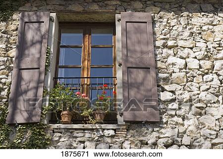 Grenoble, Isère, France; Window Of An Old Stone-Walled European House View Large Photo Image Stock Image - Grenoble, Isère, France; Window Of An Old Stone-Walled European House. Fotosearch