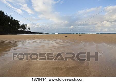 Kauai, Hawaii, United States Of America; Wave-Washed Sand At Lumahai Beach View Large Photo Image Picture - Kauai, Hawaii, United States Of America; Wave-Washed Sand At Lumahai Beach. Fotosearch