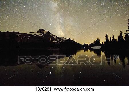 Oregon, United States Of America; Milky Way Over Mt. Jefferson Reflected In Russell Lake View Large Photo Image Stock Image - Oregon, United States Of America; Milky Way Over Mt. Jefferson Reflected In Russell Lake. Fotosearch