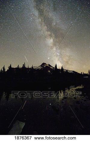 Stock Photo - Oregon, United States Of America; Milky Way Over Mt. Jefferson. Fotosearch