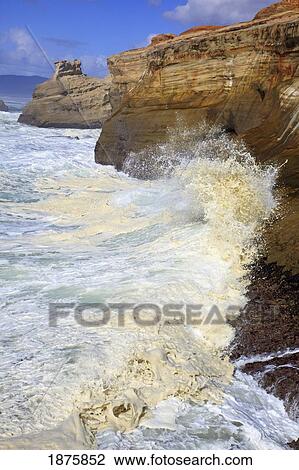 Pacific City, Oregon, United States Of America; Waves Crashing On The Coast At Cape Kiwanda View Large Photo Image Stock Image - Pacific City, Oregon, United States Of America; Waves Crashing On The Coast At Cape Kiwanda. Fotosearch