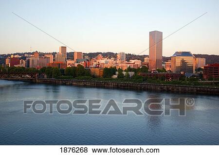 Portland, Oregon, United States Of America; View Of The City Across Willamette River View Large Photo Image Stock Photo - Portland, Oregon, United States Of America; View Of The City Across Willamette River. Fotosearch