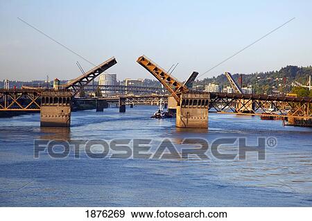 Portland, Oregon, United States Of America; Burnside Bridge Going Across Willamette River View Large Photo Image Stock Photo - Portland, Oregon, United States Of America; Burnside Bridge Going Across Willamette River. Fotosearch