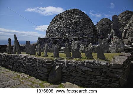 Stock Photo - Skellig Michael, County Kerry, Ireland; Graveyard On The Island. Fotosearch