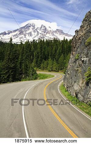 Washington, United States Of America; View Of Mt. Rainier From The Highway In Mt. Rainier National Park View Large Photo Image Stock Photography - Washington, United States Of America; View Of Mt. Rainier From The Highway In Mt. Rainier National Park. Fotosearch