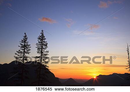 Stock Photography - Washington, United States Of America; Sunset In Mt. Rainier National Park. Fotosearch