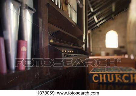 Stock Photo - a pipe organ in a church; northumberland, england. Fotosearch