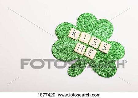 Stock Image - a shamrock with 'kiss me' on it; edmonton, alberta, canada. Fotosearch