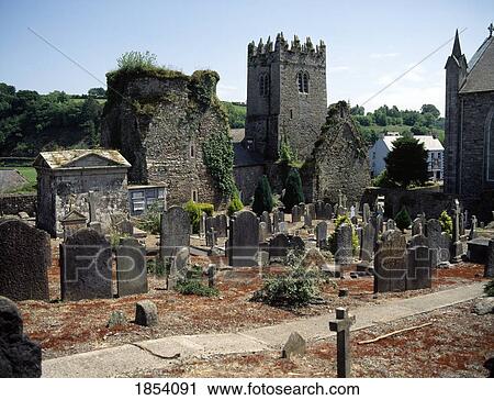 Stock Image - Abbey And Church Cemetery, Inistioge, County Kilkenny, Ireland. Fotosearch