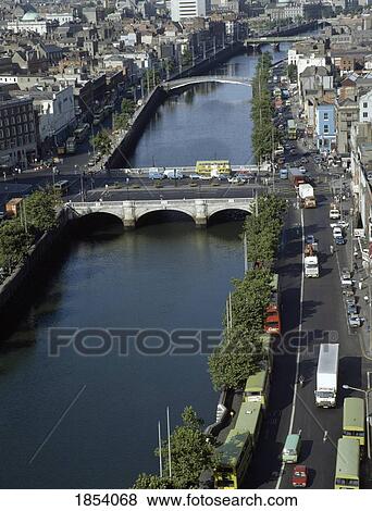 Stock Photo - Aerial View Of The River Liffey, Dublin City, County Dublin, Ireland. Fotosearch
