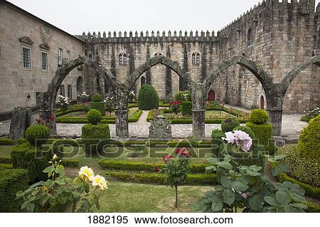 Stock Photography - archbishop's palace of braga with saint barbara's garden; sé, braga, portugal. Fotosearch