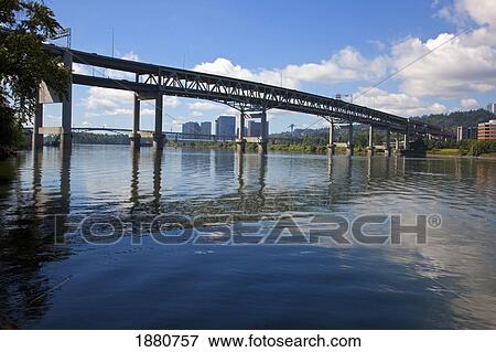 Stock Photo - bridge and portland waterfront along the willamette river; portland, oregon, united states of america. Fotosearch