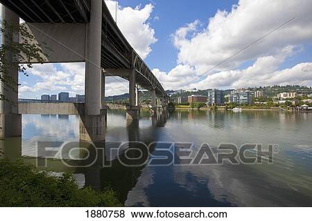 Stock Photo - bridge and portland waterfront along the willamette river; portland, oregon, united states of america. Fotosearch