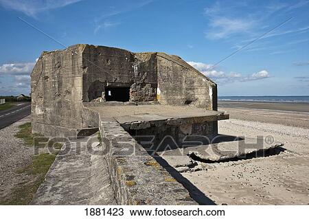 Stock Image - bunker on ohama beach; normandy, france. Fotosearch
