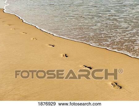 cadiz, spain; footprints in the sand along the water's edge View Large Photo Image Stock Photo - cadiz, spain; footprints in the sand along the water's edge. Fotosearch