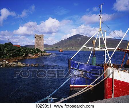 Stock Image - Carrickkildavnet Castle, Achill Island, County Mayo, Ireland. Fotosearch
