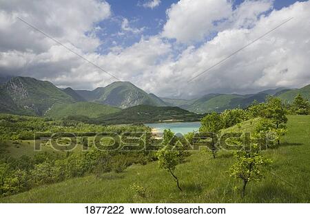 Stock Image - castel san vincenzo, molise, italy; landscape in spring at lago di castel san vincenzo. Fotosearch