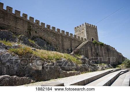 Picture - castle walls and entrance gate of the village; obidos, portugal. Fotosearch