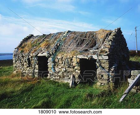 Stock Image - Cleggan, County Galway, Ireland, Derelict Cottage. Fotosearch