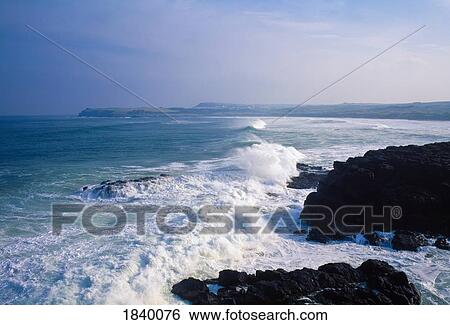 Stock Photograph - Co Antrim, Port Ballintrae, With Stormy Sea,. Fotosearch
