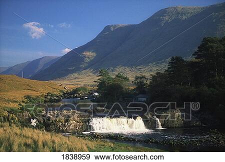 Co Mayo, Ireland; View Of Asleague Waterfall And Devil Mother Mountain View Large Photo Image Stock Photo - Co Mayo, Ireland; View Of Asleague Waterfall And Devil Mother Mountain. Fotosearch