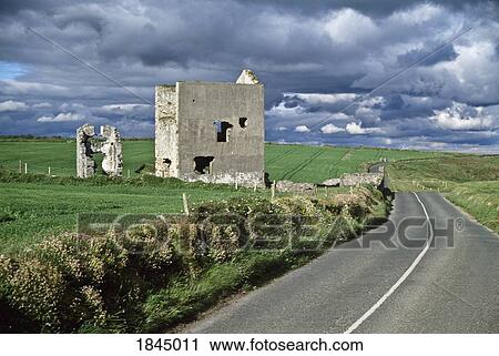 Stock Image - Copper Mining Ruins, Bunmahon, Co Waterford, Ireland; Old Ruins Next To A Country Road. Fotosearch