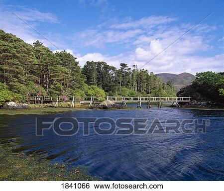 Stock Photograph - Derreen Co Kerry, Wooden Footbridge To Island Summer,. Fotosearch