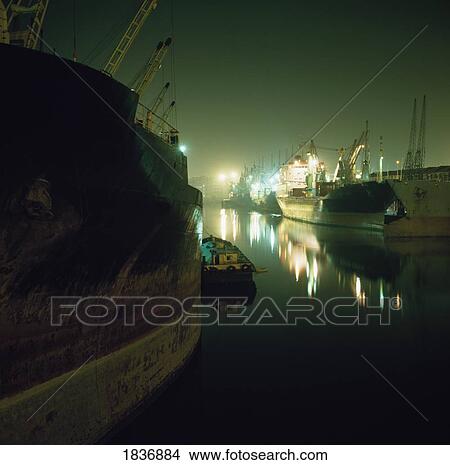 Dombay, India; View Of Docks At Nighttime View Large Photo Image Picture - Dombay, India; View Of Docks At Nighttime. Fotosearch