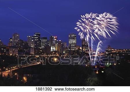 fireworks over the city; edmonton, alberta, canada View Large Photo Image Stock Image - fireworks over the city; edmonton, alberta, canada. Fotosearch