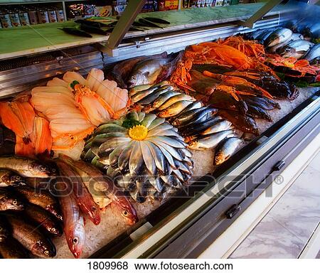 Fish Display In Fishmonger's Shop View Large Photo Image Stock Photo - Fish Display In Fishmonger's Shop. Fotosearch