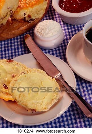 Fruit Scone And Butter With Tea View Large Photo Image Picture - Fruit Scone And Butter With Tea. Fotosearch