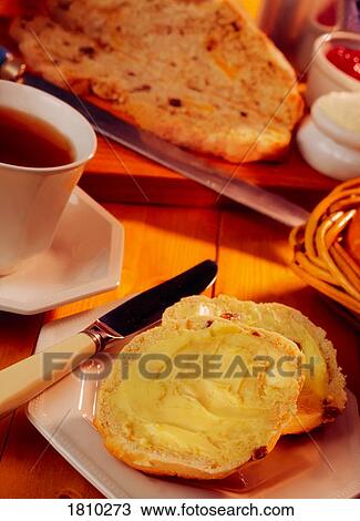 Fruit Scone And Butter With Tea View Large Photo Image Stock Image - Fruit Scone And Butter With Tea. Fotosearch