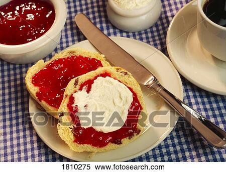 Fruit Scone, Jam And Cream With Tea, Ireland View Large Photo Image Stock Photography - Fruit Scone, Jam And Cream With Tea, Ireland. Fotosearch
