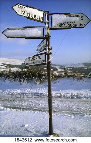 Glencree, Co Wicklow, Ireland; Snow Covered Signpost View Large Photo Image Stock Image - Glencree, Co Wicklow, Ireland; Snow Covered Signpost. Fotosearch