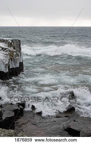 grand marais, minnesota, united states of america; waves in lake superior in winter View Large Photo Image Stock Photo - grand marais, minnesota, united states of america; waves in lake superior in winter. Fotosearch